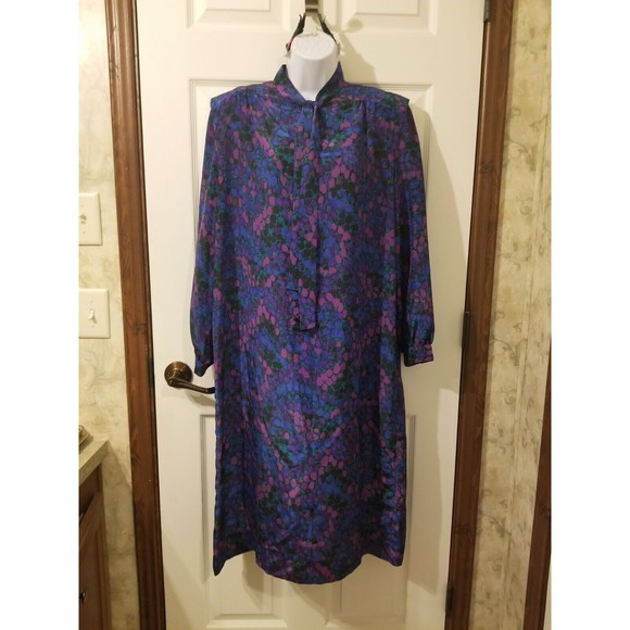 Women 16 The 1 East Custom Collection blue purple dot midi dress vintage collar - Picture 1 of 10